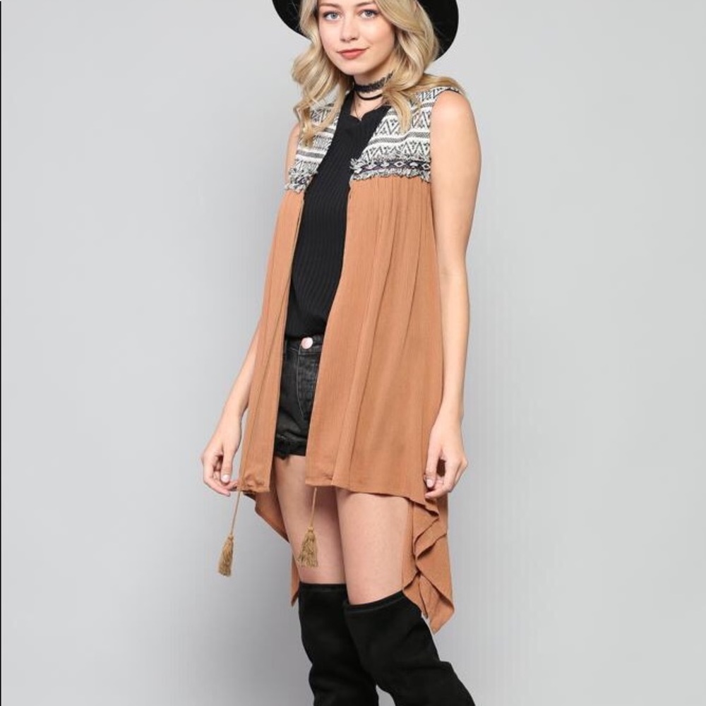 Aztec Pattern Vest with Tassel